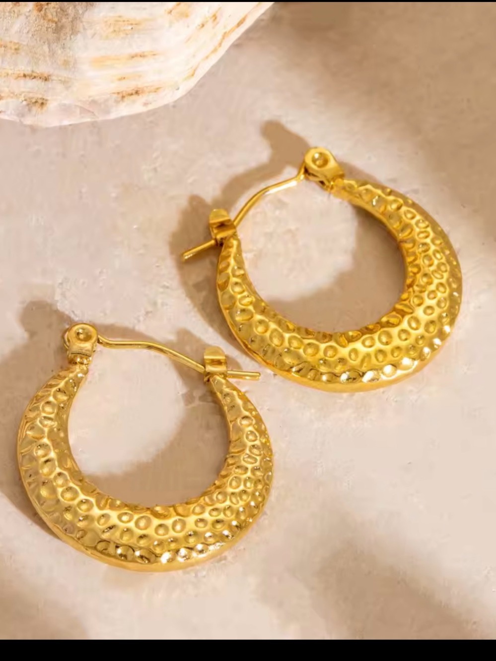 Waterproof Gold plated Crescent Hoop Earrings -
